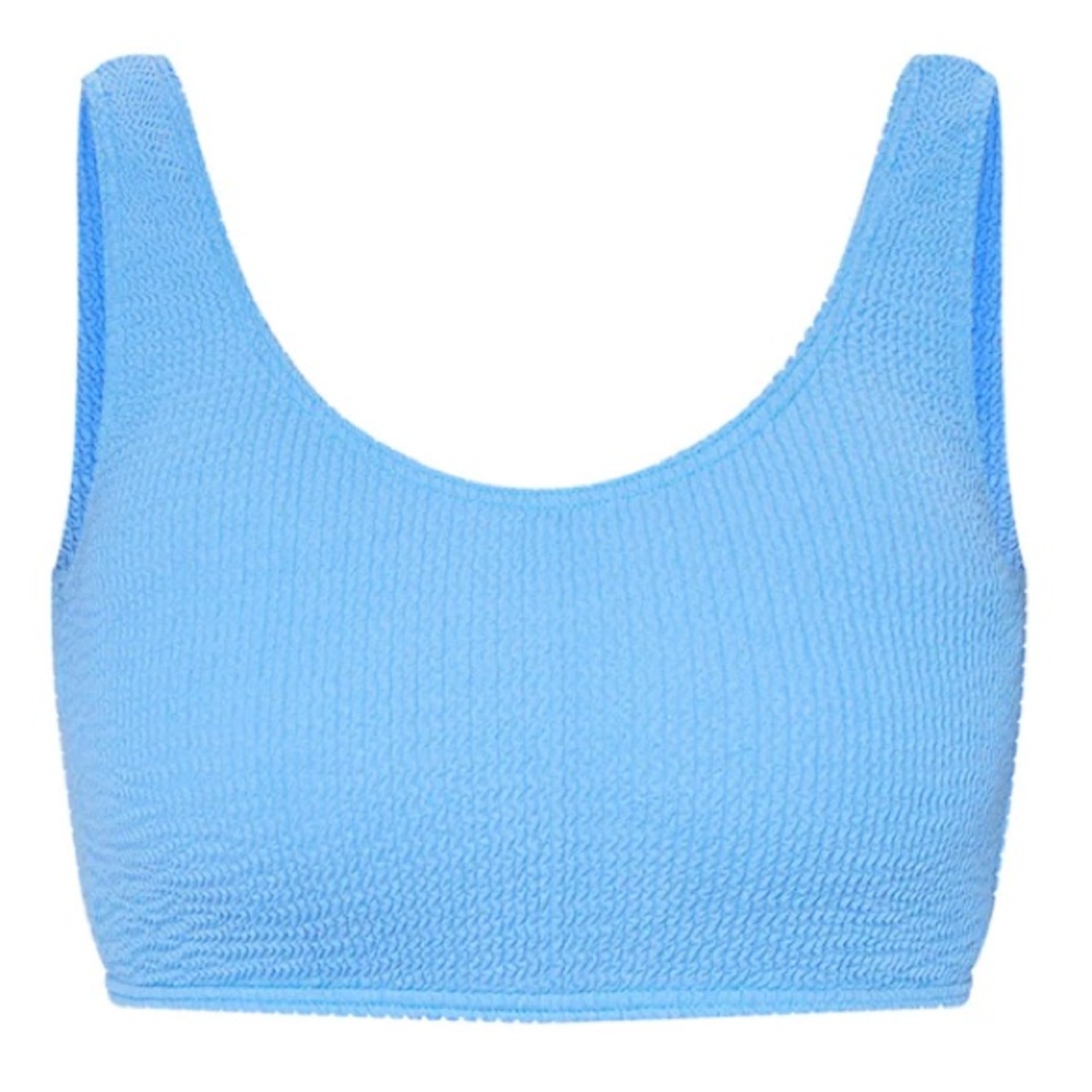 Blue Crinkle Deep Scoop Bikini Top